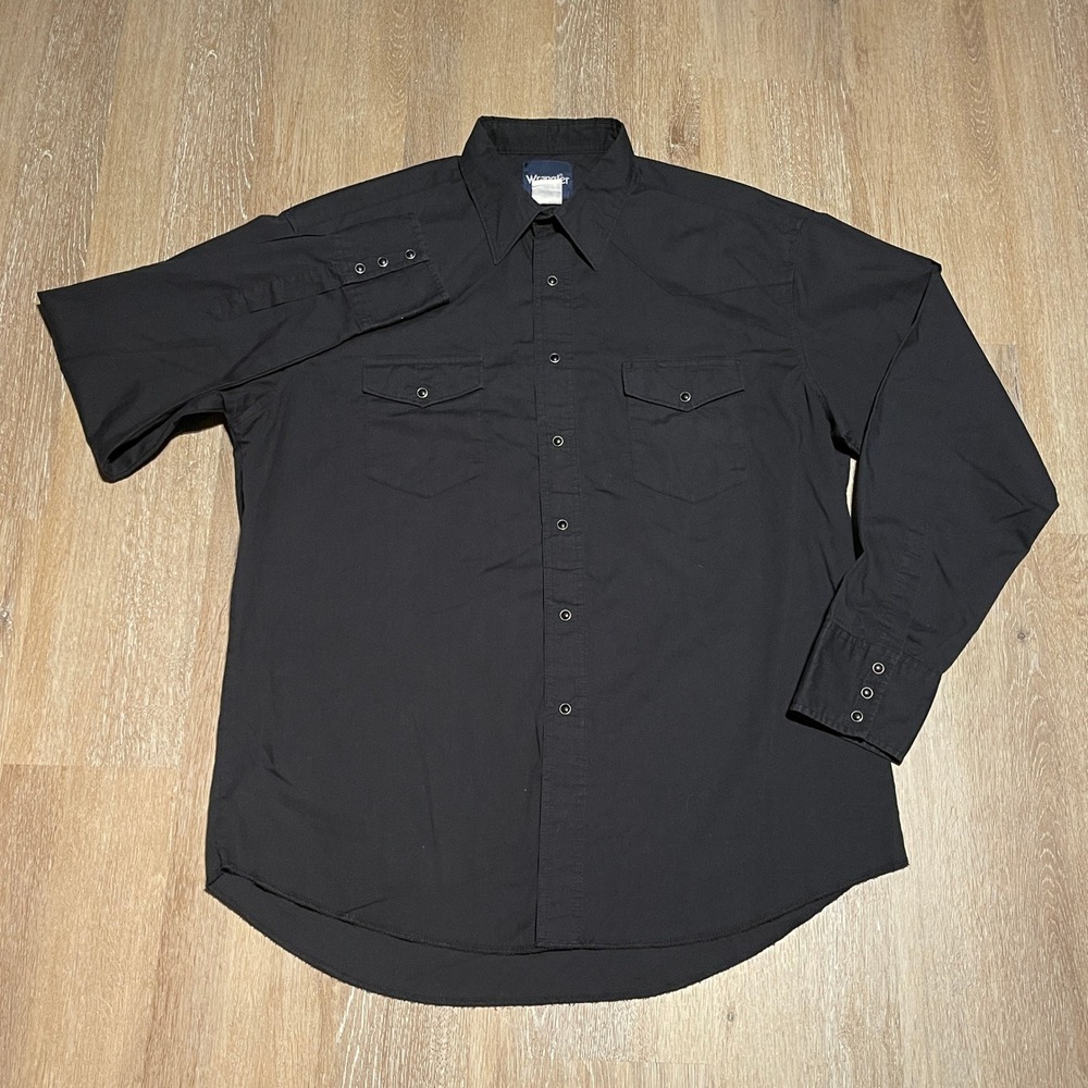 Wrangler Western Shirt Mens Long Sleeve Button Up Black Cowboy Rodeo - Picture 2 of 8